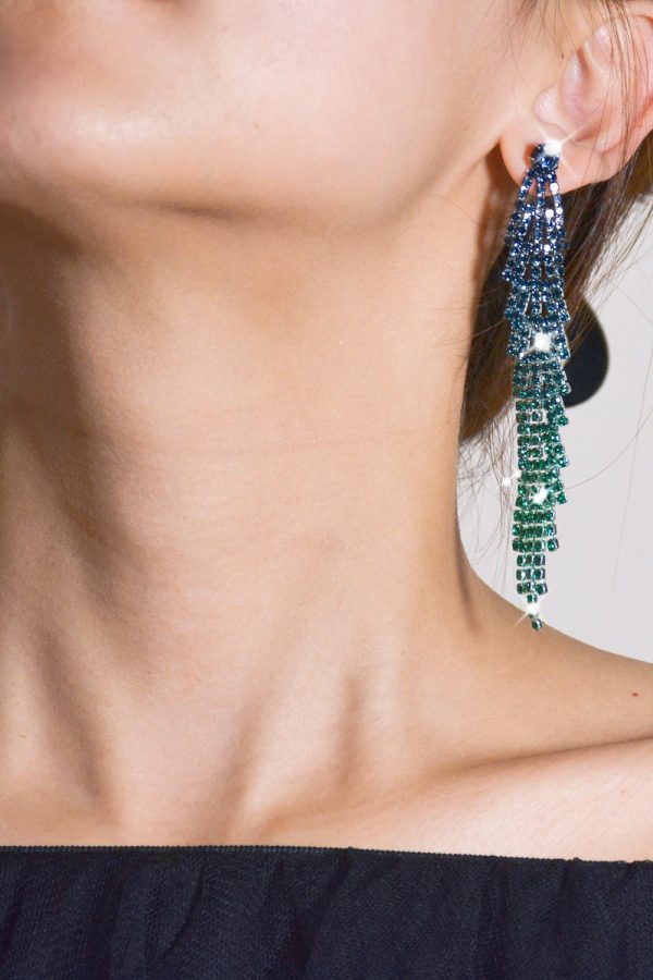 Tassel Gradient Colored Rhinestones Long Earrings - Image 2