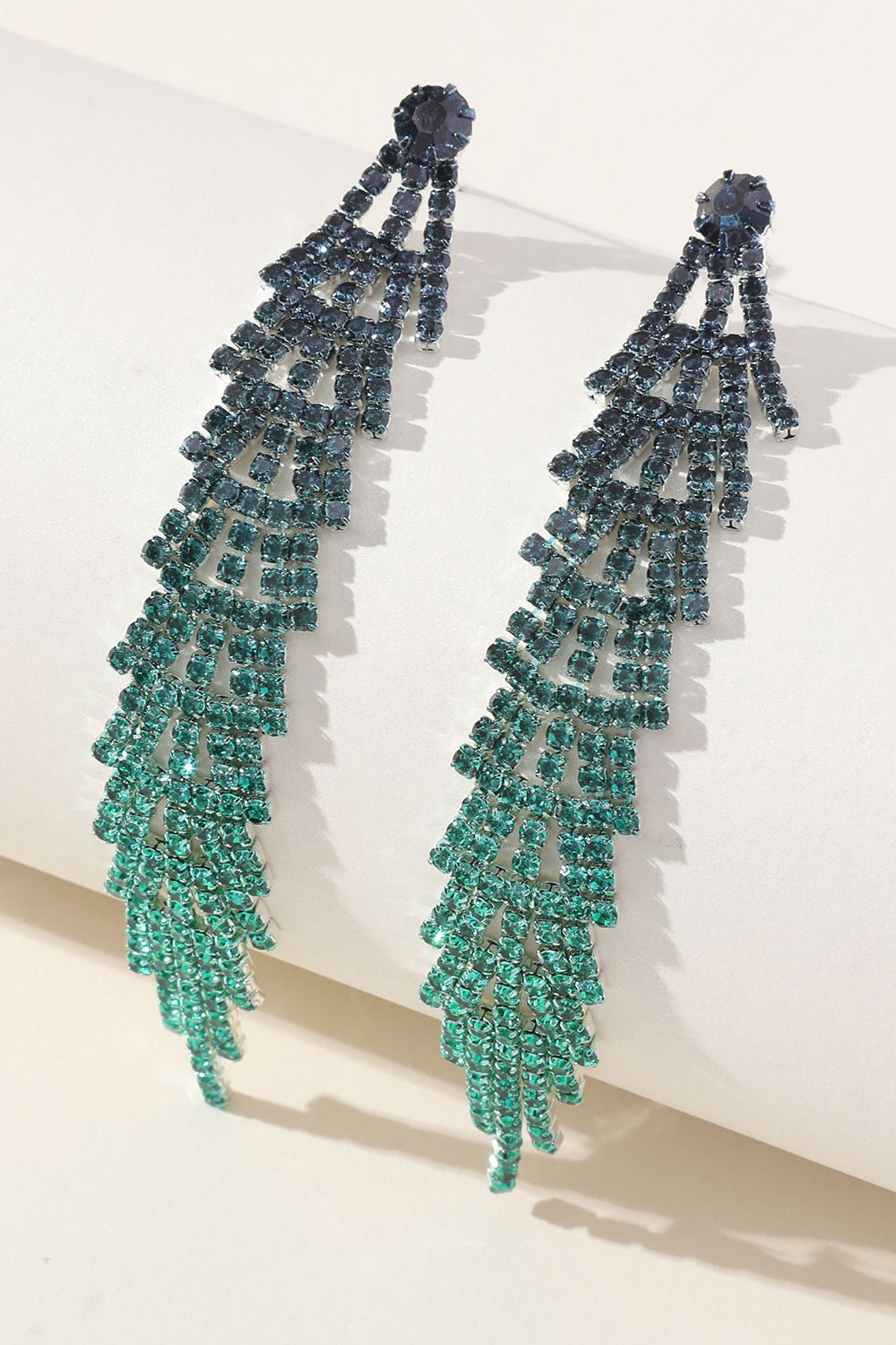 Tassel Gradient Colored Rhinestones Long Earrings - Image 3