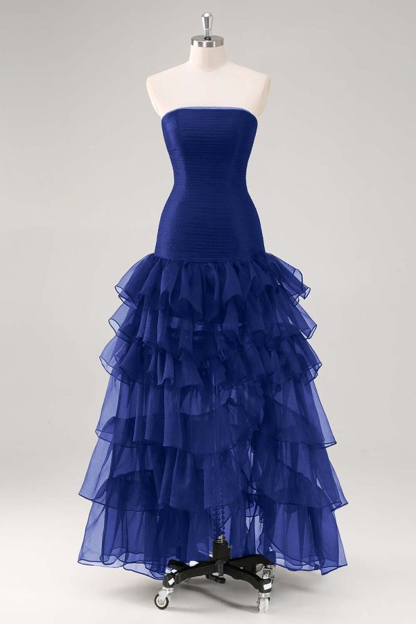 Tiered Strapless Ruffled Black Formal Dress with Slit - Image 11