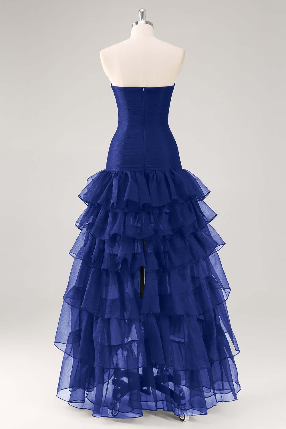 Tiered Strapless Ruffled Black Formal Dress with Slit - Image 12
