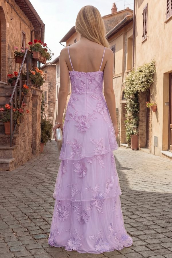 Tiered Appliqued Yellow Maxi Prom Dress - Image 10