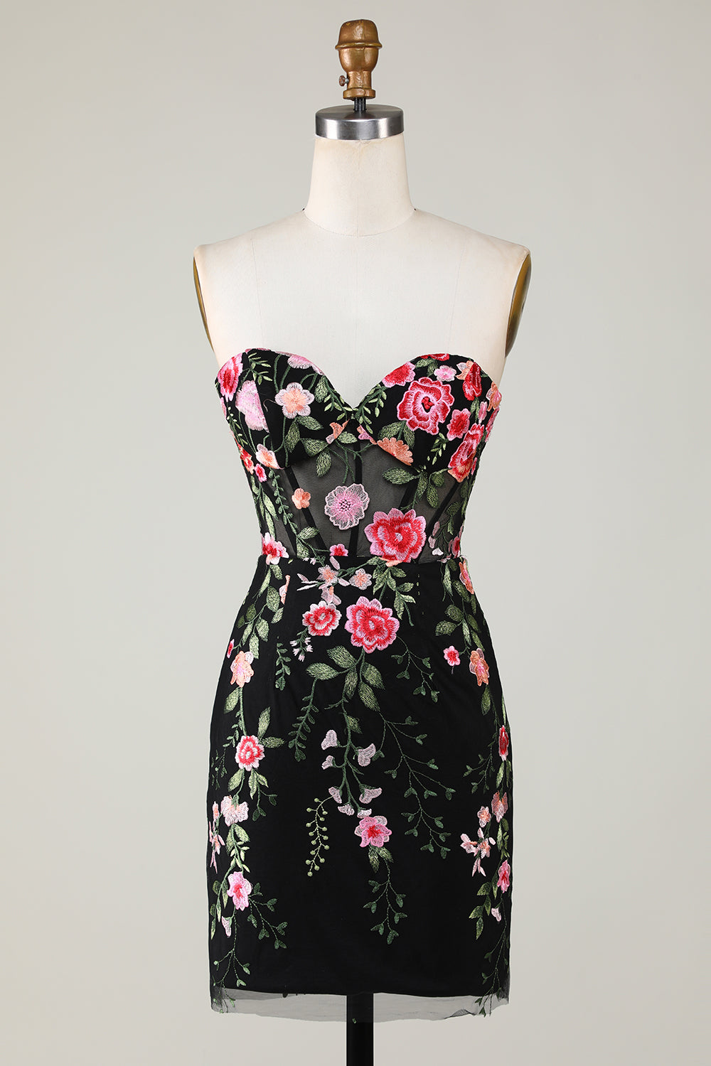 Sweetheart Black Mini Dress with Appliques - Image 1