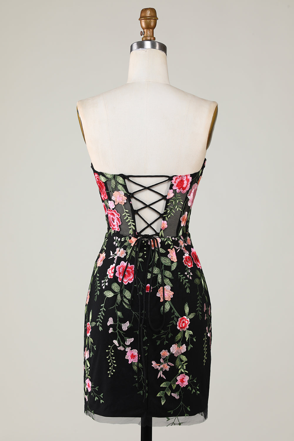 Sweetheart Black Mini Dress with Appliques - Image 2