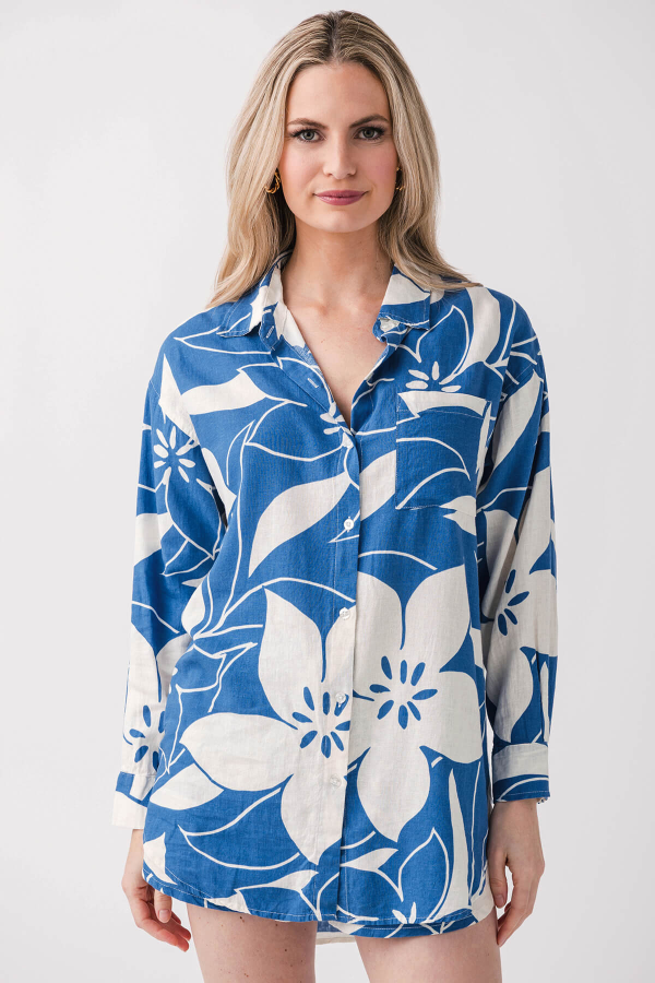 Floral cotton and linen shirt