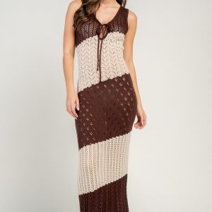 Colorblock Open Knit Maxi Dress