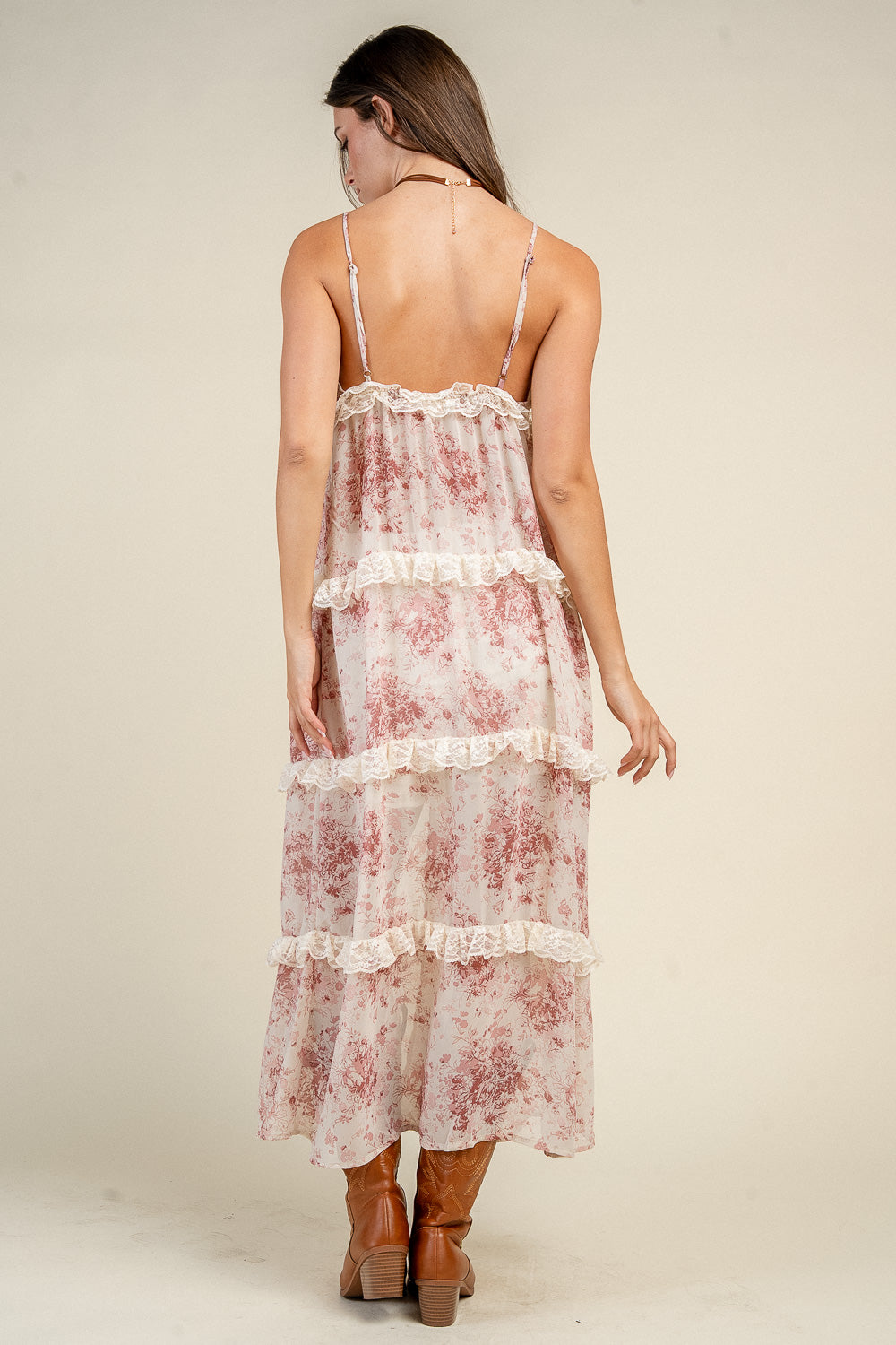 CAMI MIDI TIE FRONT TOP W/ LACE TIERED DETAIL - Image 5