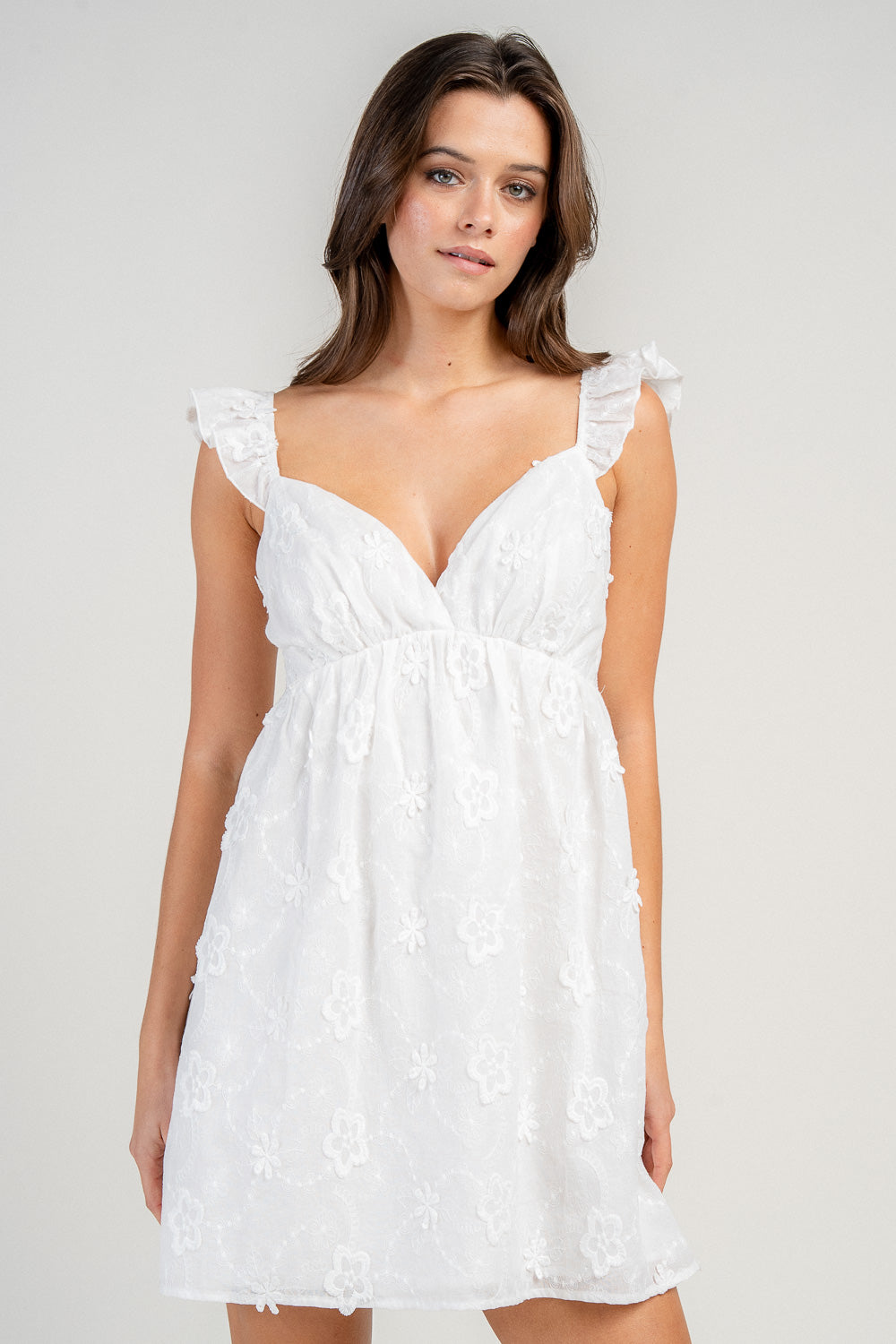Floral Appliqu?? Open-Back Mini Dress