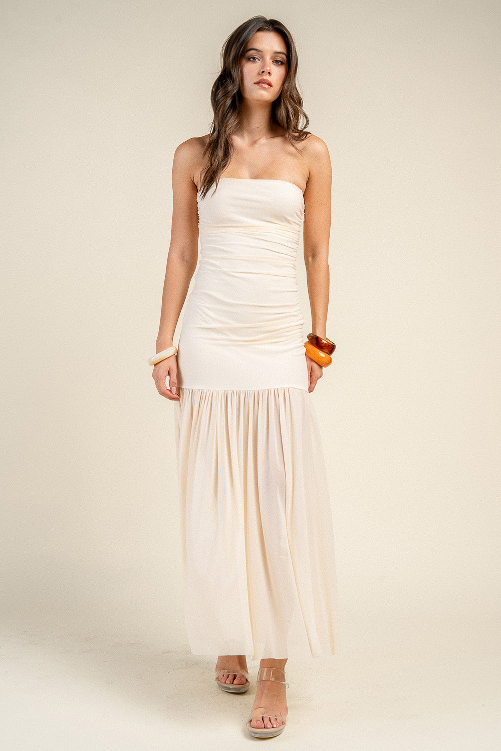 STRAPLESS RUCHED BODICE DROP WAIST MAXI DRESS - Image 6