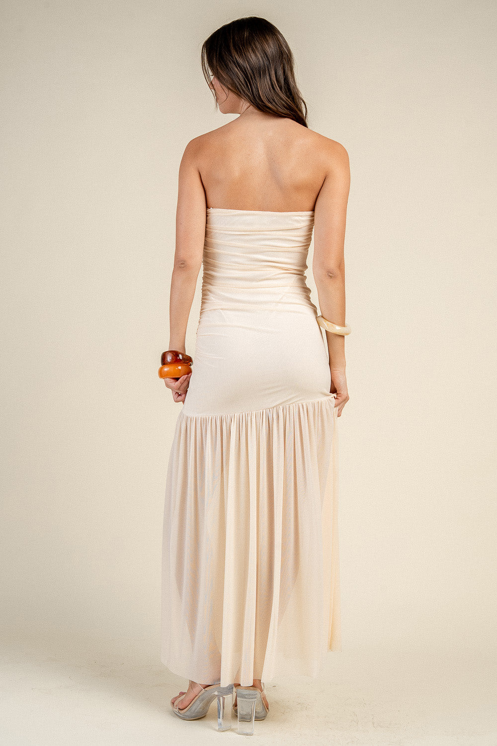 STRAPLESS RUCHED BODICE DROP WAIST MAXI DRESS - Image 9