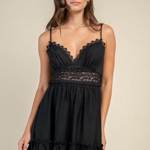 Lace Trim Babydoll Mini Dress