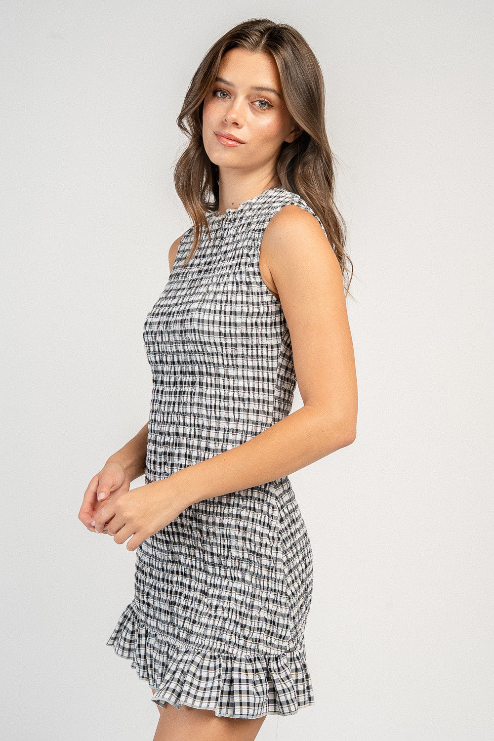 Crinkle Gingham Smocked Mini Dress - Image 5