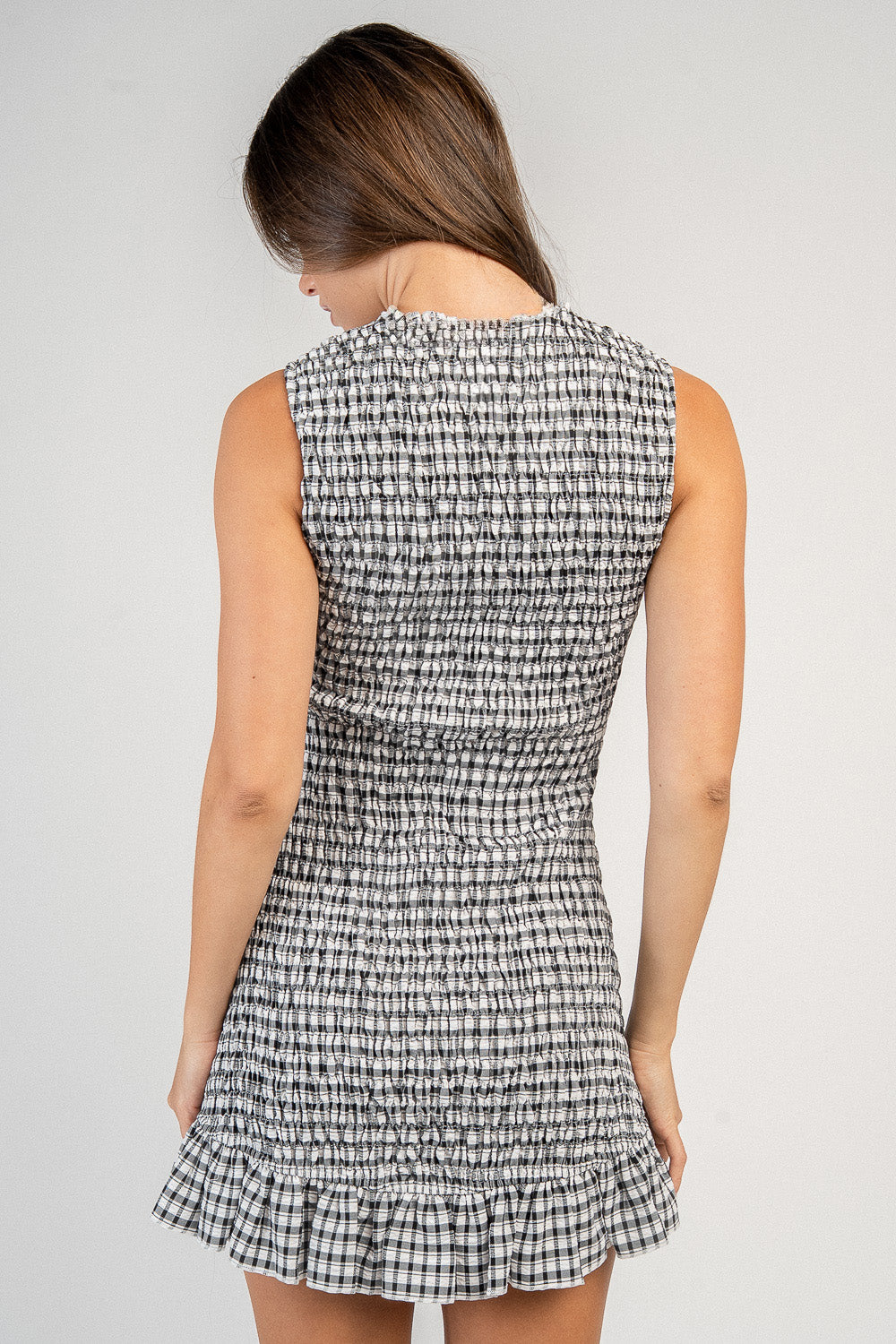 Crinkle Gingham Smocked Mini Dress - Image 6