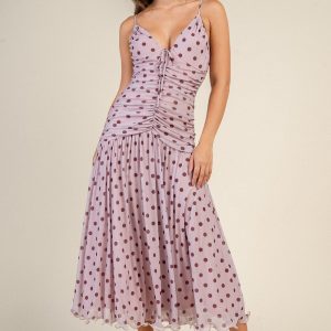 Rosalie Polka Dot Ruched Midi Dress