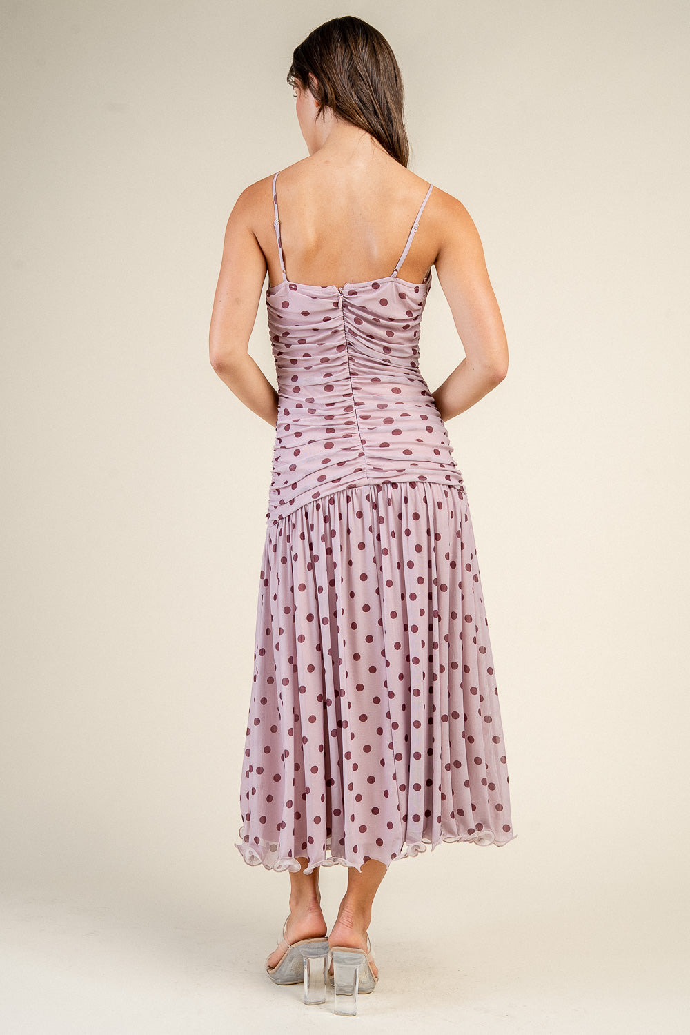 Rosalie Polka Dot Ruched Midi Dress - Image 3