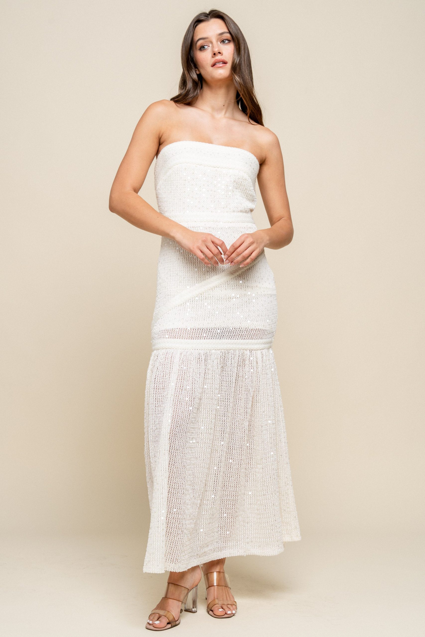 SEQUINNED KNIT MAXI TUBE DRESS