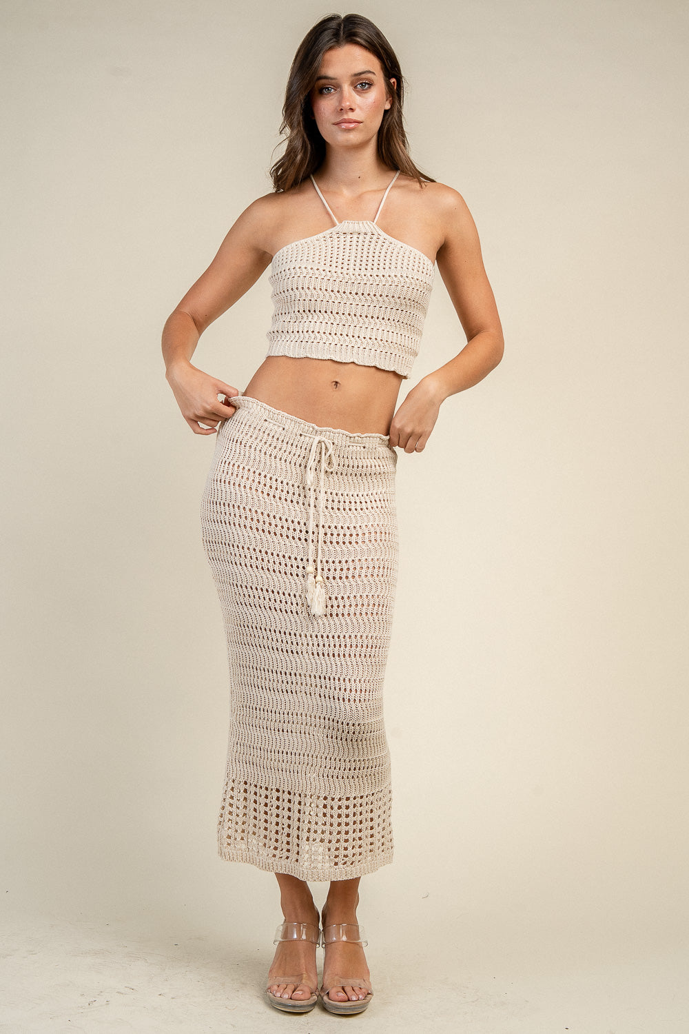 CROPPED TOP AND LONG TASSELD SKIRT SET - Image 3