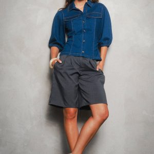 Denim Stitch Waist Defined Shirt Top