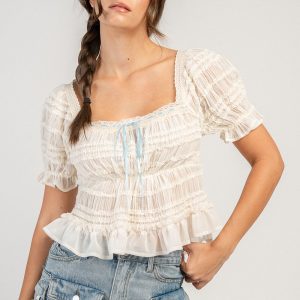 Smocked Ruffle Peplum Blouse