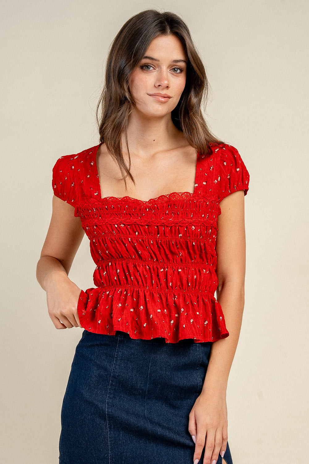 Smocked Floral Peplum Top - Image 6