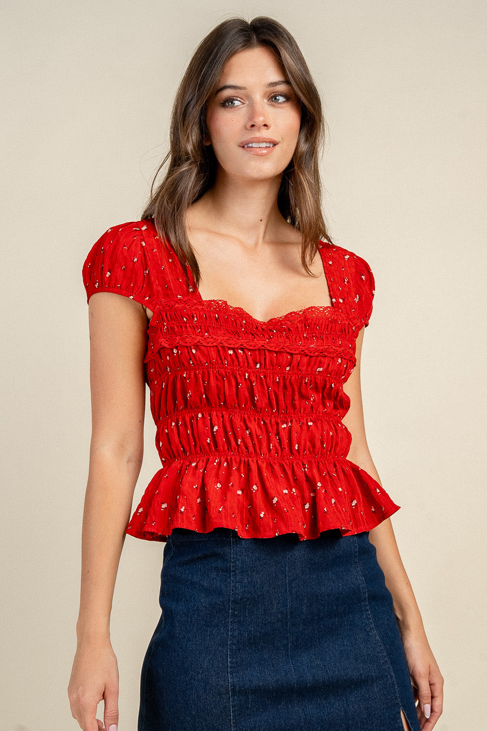 Smocked Floral Peplum Top - Image 2