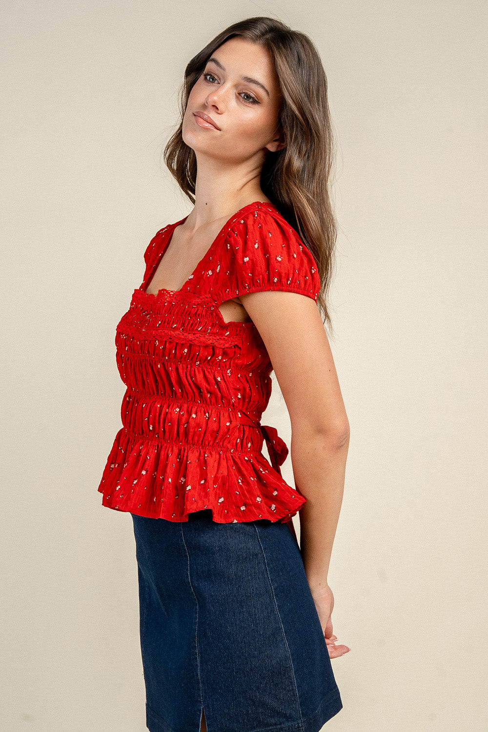 Smocked Floral Peplum Top - Image 5