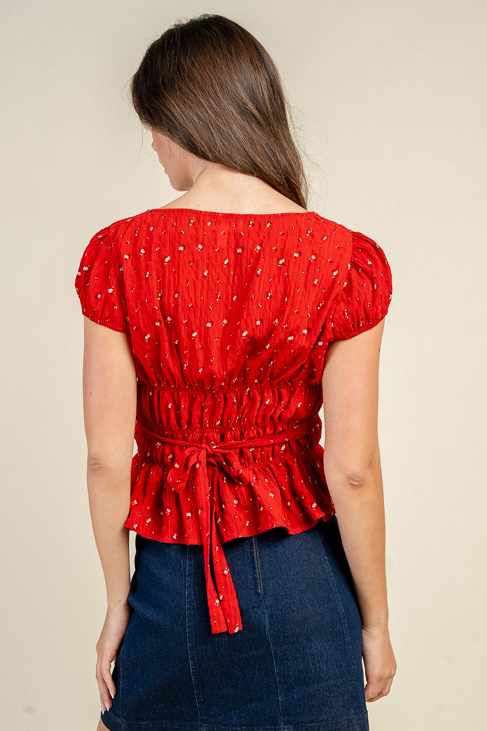 Smocked Floral Peplum Top - Image 3