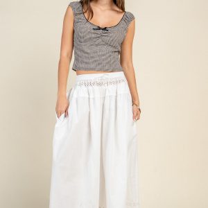 Ruched Gingham Bow Top