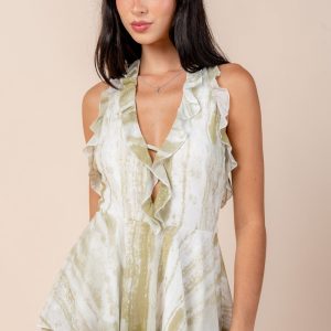 Tie Dye Ruffle Halter Romper