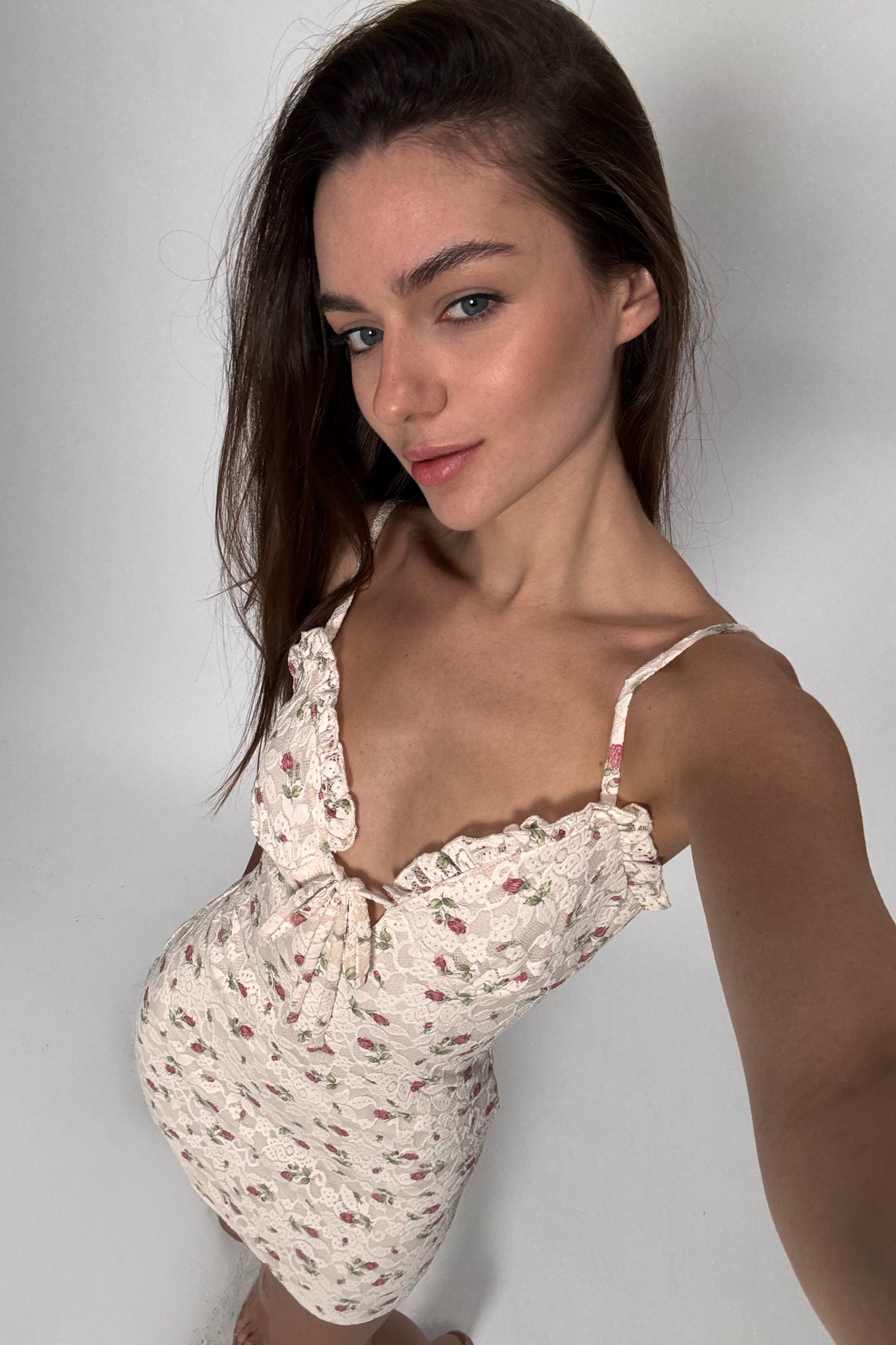 Floral Lace Tie Front Mini Dress