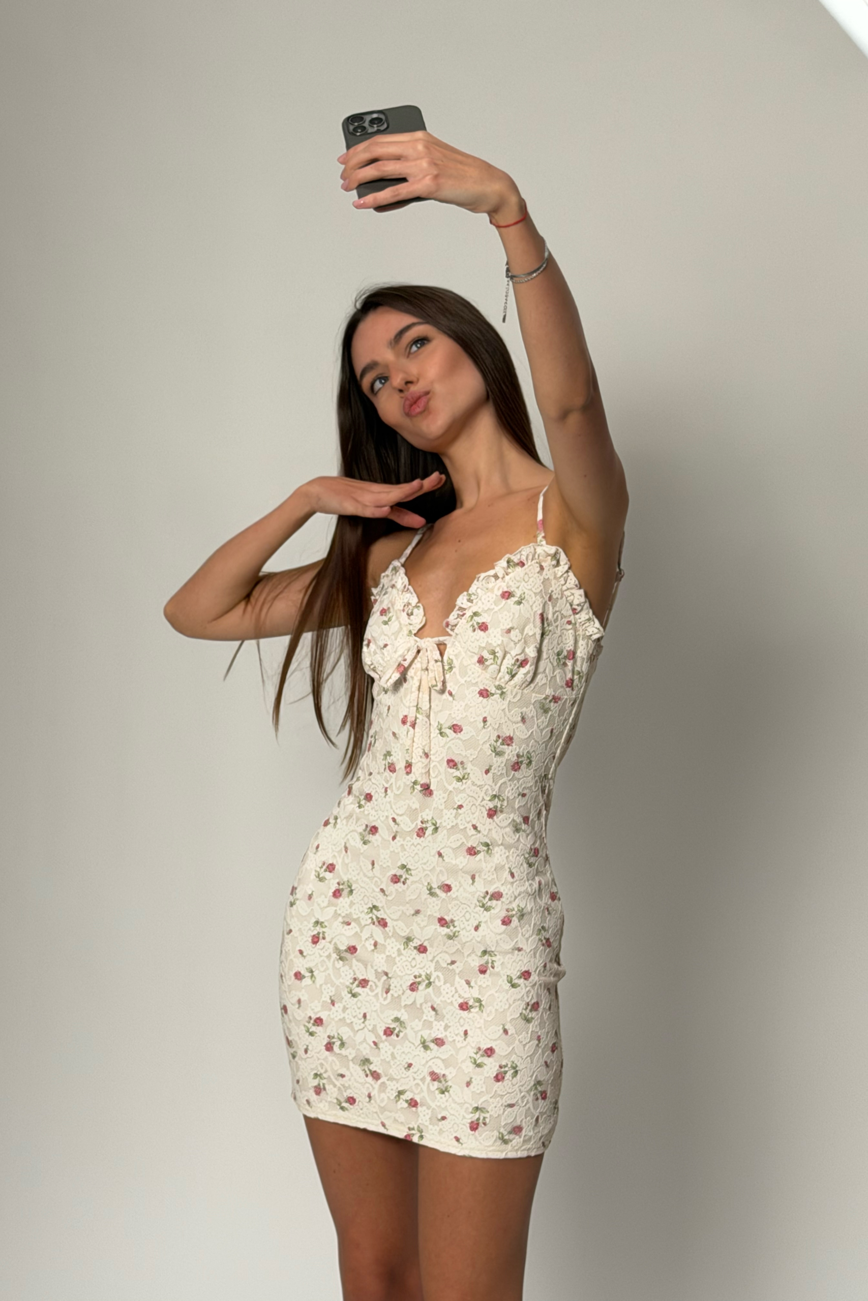 Floral Lace Tie Front Mini Dress - Image 2