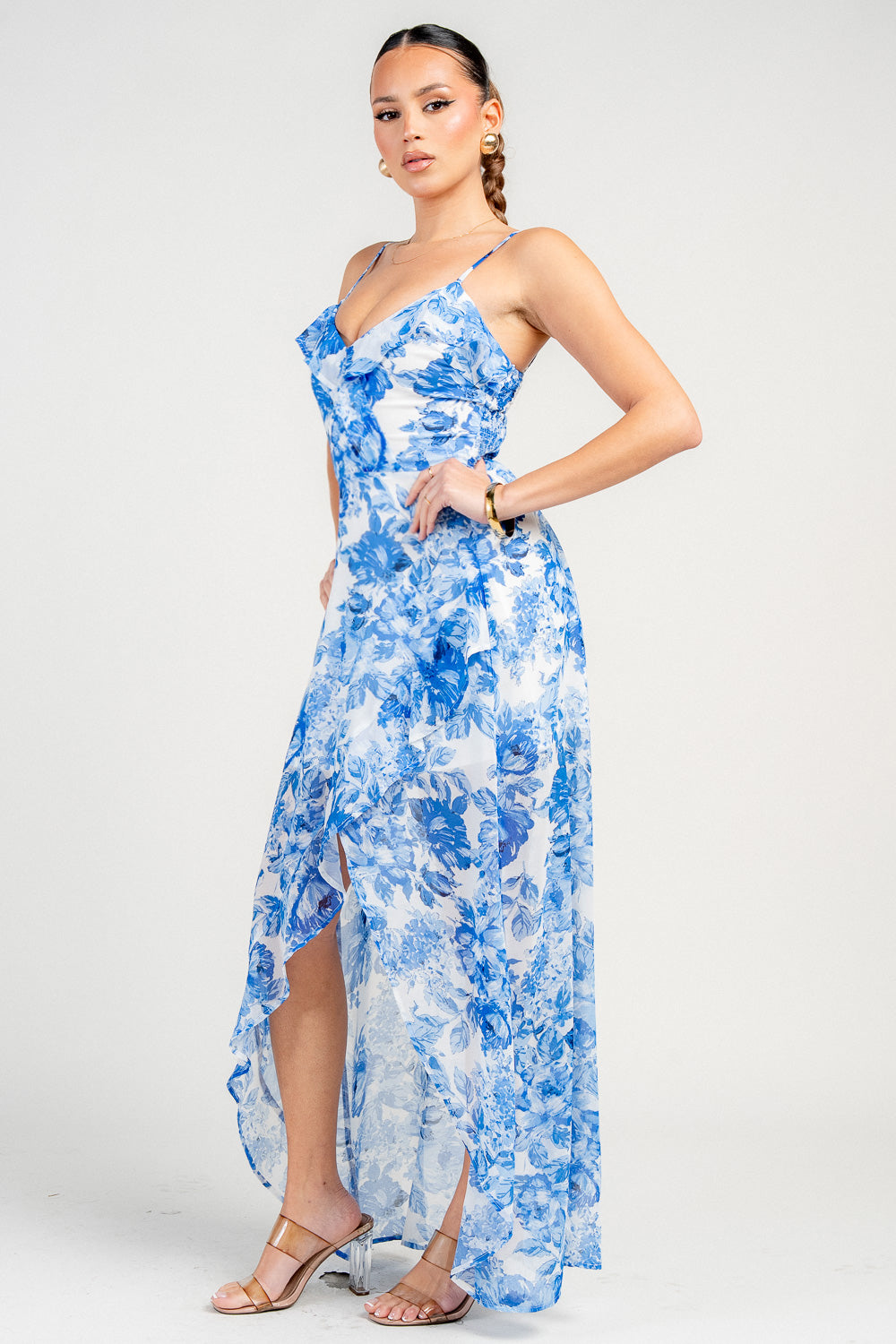 FLORAL PRINT TWIST FRONT HIGH-LOW MAXI DRESS - Image 3