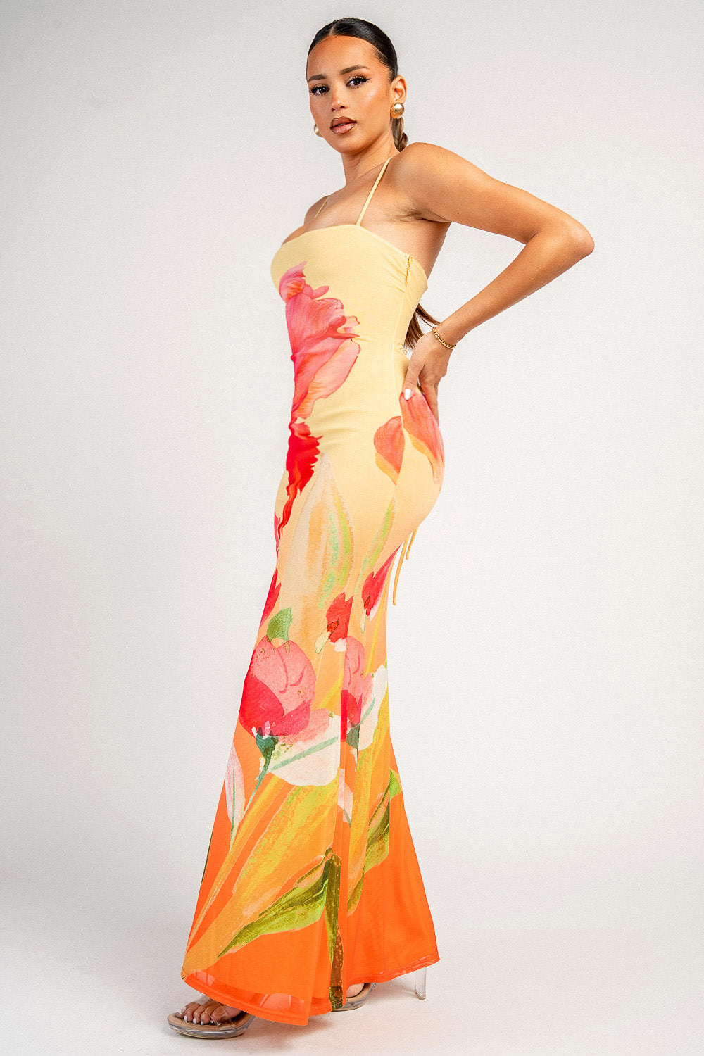 Tropical Floral Mesh Maxi Dress - Image 3