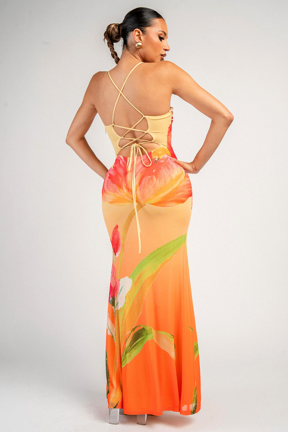 Tropical Floral Mesh Maxi Dress - Image 4