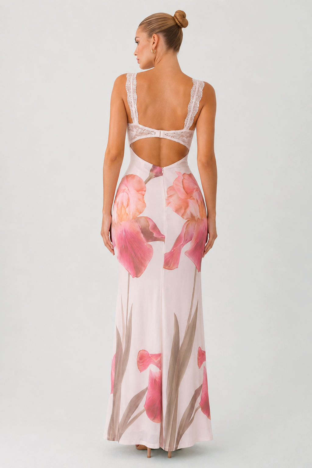 Lace Trim Floral Print Open Back Maxi Dress - Image 2