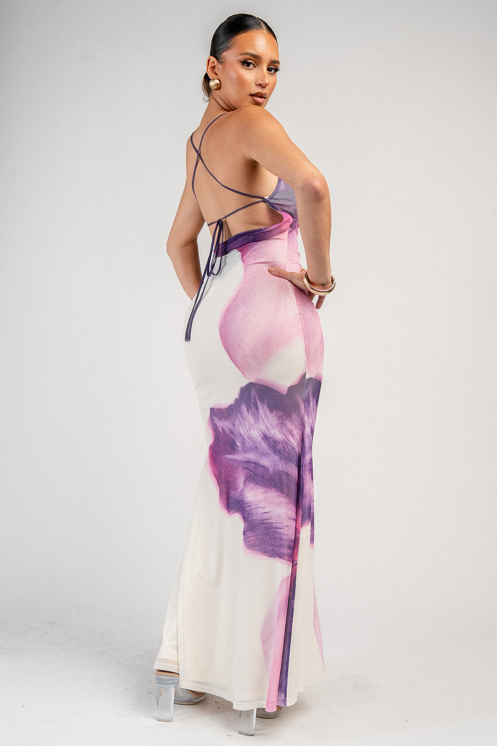 Floral Mesh Cowl Neck Maxi Dress - Image 4