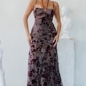 Vintage Floral Mesh Maxi Dress