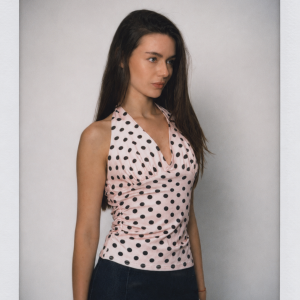 Polka Dot Halter Ruched Top